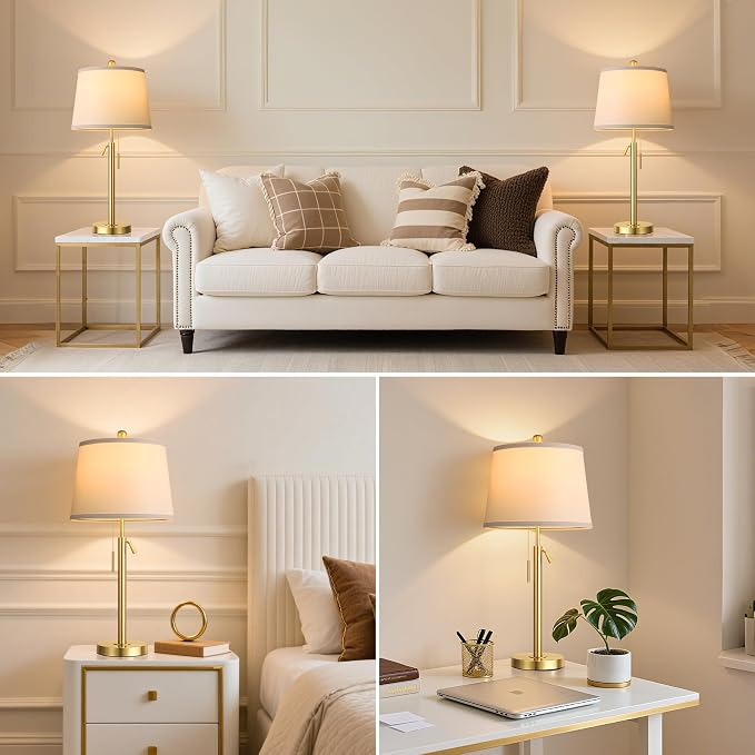 Tall Table Lamps Set of 2, Modern Gold Table Lamps - Image 6