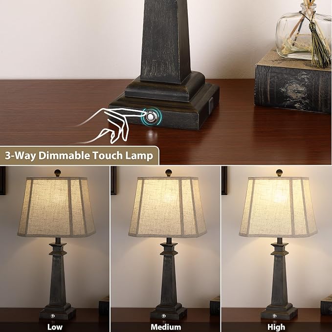 27.5" Table Lamps Set of 2, 3-Way Dimmable Touch Lamps - Image 2