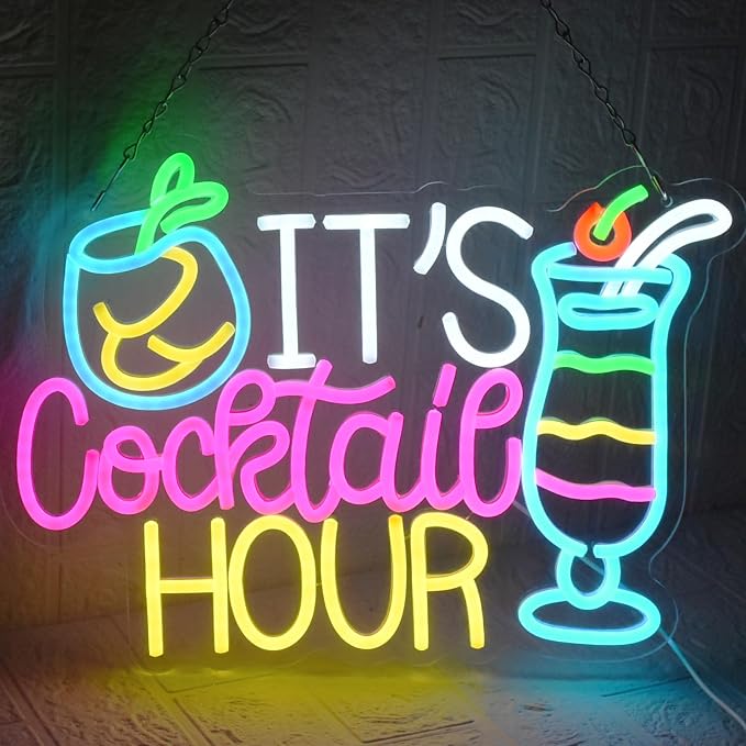 Cocktail Neon Sign It's Cocktail Hour Neon Light USB Dimmable LED Beer Signs - Image 5