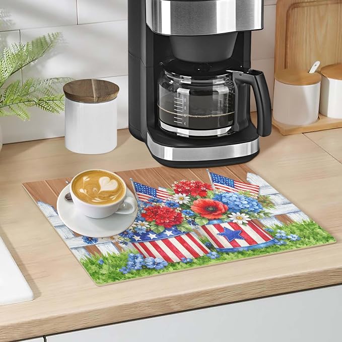 American Flag 4th of July Dish Drying Mat Absorbent Silicone Dry Pad - Image 4