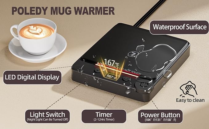 Fast Heating Coffee Mug Warmer, POLEDY Auto Shut Off Cup Warmer, Electric - Image 7