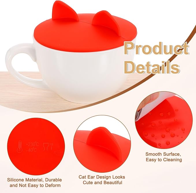 uxcell 3Pcs Silicone Cup Lids, 3.9 Inch Mug Cover Seal Cat Ear Silicone Cup - Image 3
