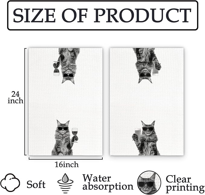 Maine Coon Gifts Wine Kitchen Towels Set of 2, Funny Maine Coon Cat Wine Lover - Image 7