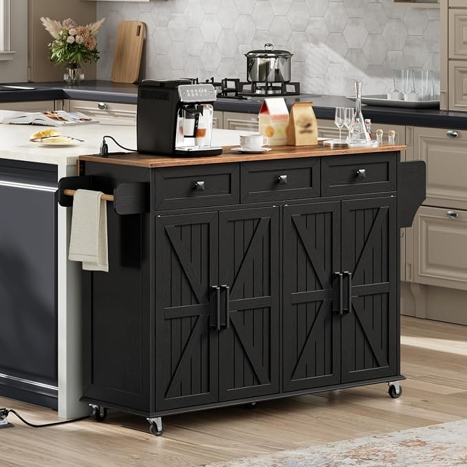 RALGEND Kitchen Island with Drop Leaf & Power Outlet, Rolling Kitchen Island by RALGEND