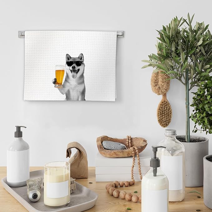 Shiba Inu Gifts Dog Wine Kitchen Towels Set of 2, Funny Dogs Beer Lover - Image 4