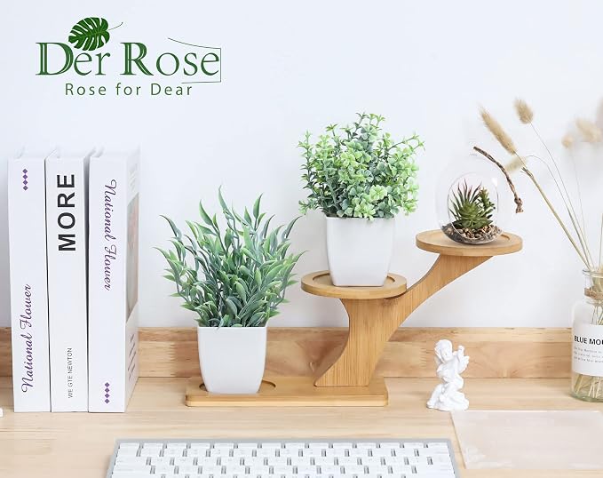 Der Rose 2 Pack Small Fake Plants Artificial Greenery Eucalyptus Plants in Pots - Image 3
