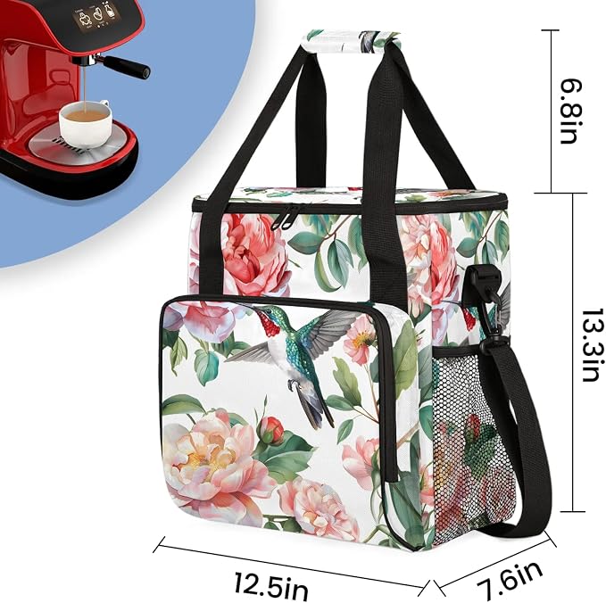 Hummingbird Floral Coffee Maker Carring Bag, Large Insulated Storage Organizer - Image 2