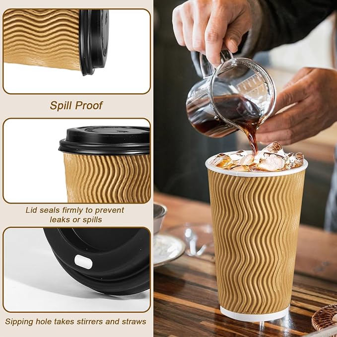 Lamosi 100 Pack 16 oz Insulated Disposable Paper Coffee Cups - Image 4