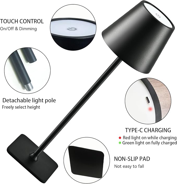 4-Pack Rechargeable Cordless Table Lamps, Battery-Operated Wireless Minimalist - Image 4