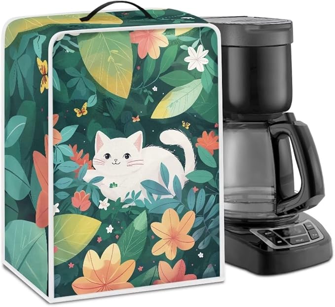 Cat Green Leaves Coffee Machine Covers Anti Dust Covers by Kathyboom