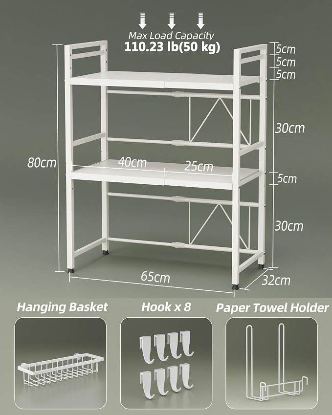 NETEL Expandable Microwave Stand, 3 Tier Metal Kitchen Countertop Organizer - Image 3