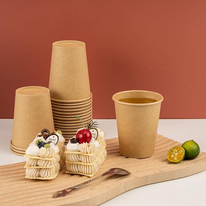 RACETOP 100 Pack Coffee Cups 8 oz, Disposable Coffee Cups, Kraft Paper Cups - Image 3