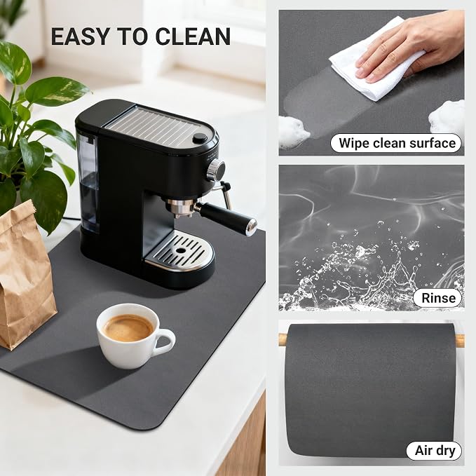 Coffee Mat 24x16 Inch, Dark Gray Coffee Table Mat, Absorbent Hide Stain Rubber - Image 4