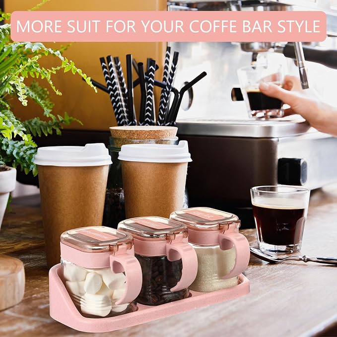 Suclain 3 Pcs Sugar Coffee Container Set 16 oz Glass Condiment Jar Spice - Image 6