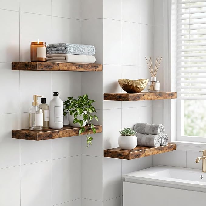 Fixwal Wood Floating Shelves, Wall Shelves Set of 4, Shelves - Image 4