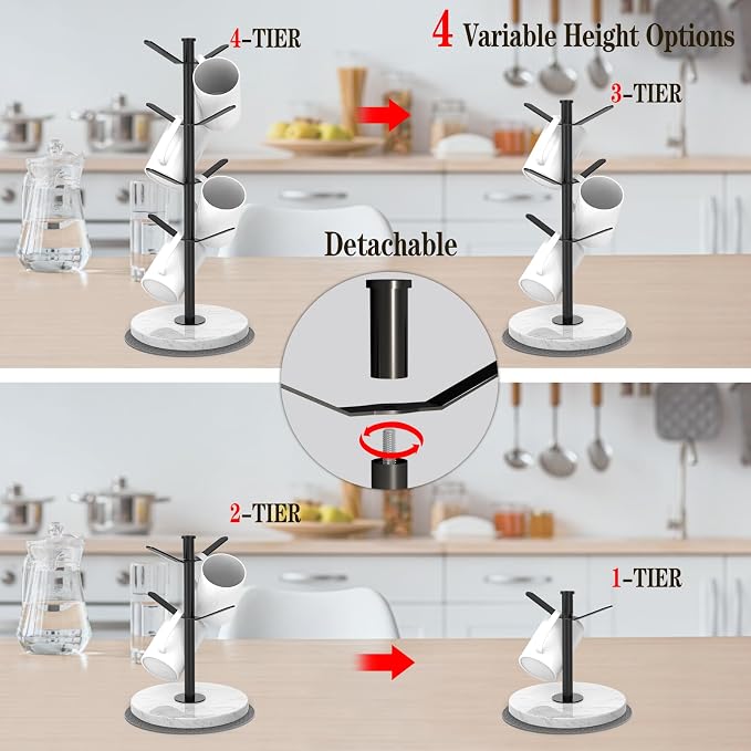 Marble Mug Holder Tree, 8 Hooks Coffee Cups Stand, New Upgraded Stable Mug Stand - Image 6