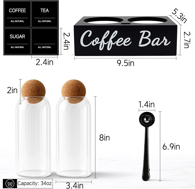 Coffee Container Set of 2 – 34oz Airtight Glass Coffee Bean Storage Jars - Image 2