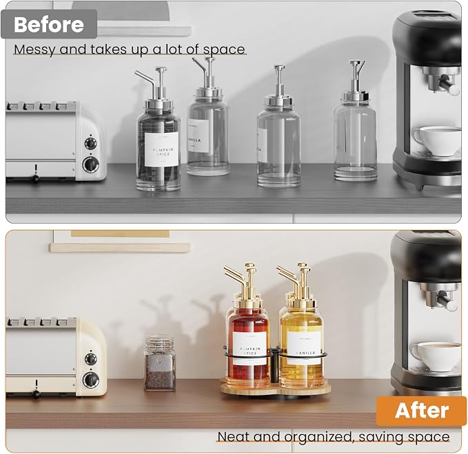 THYGIFTREE Rotating Coffee Syrup Organizer 4 Bottles Syrup Rack Dispenser16.9oz - Image 6