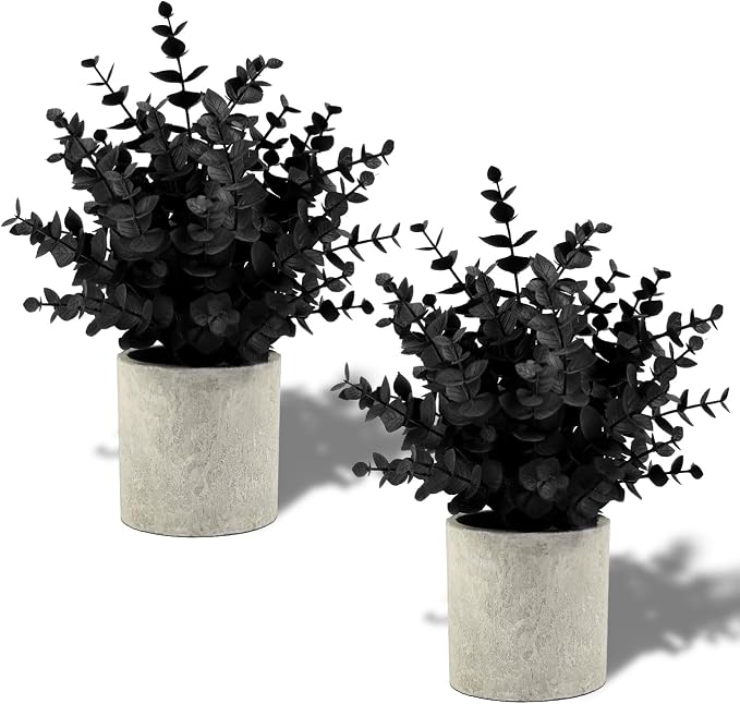 Coferset 2 Pack Black Fake Eucalyptus Small Fake Plants Potted Artificial Plants by Coferset