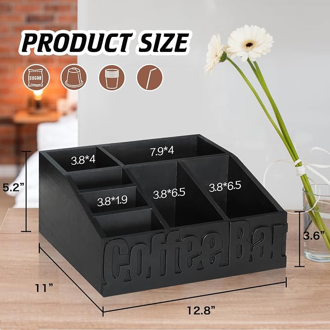 Jorkol Coffee Bar Organizer for Coffee Bar Accessories, Wood Coffee Station - Image 7