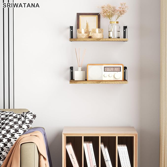 SRIWATANA Floating Shelves Wall Mounted Set of 2 Rustic Wood Shelves - Image 7