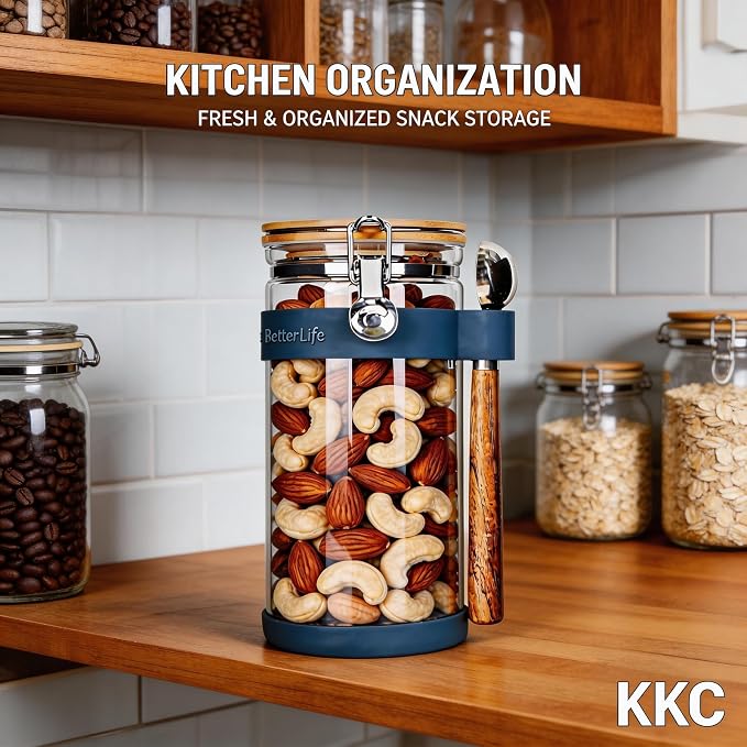 KKC 1.5-Quart Large Glass Nuts Storage Container, Airtight Food Storage Jar - Image 2
