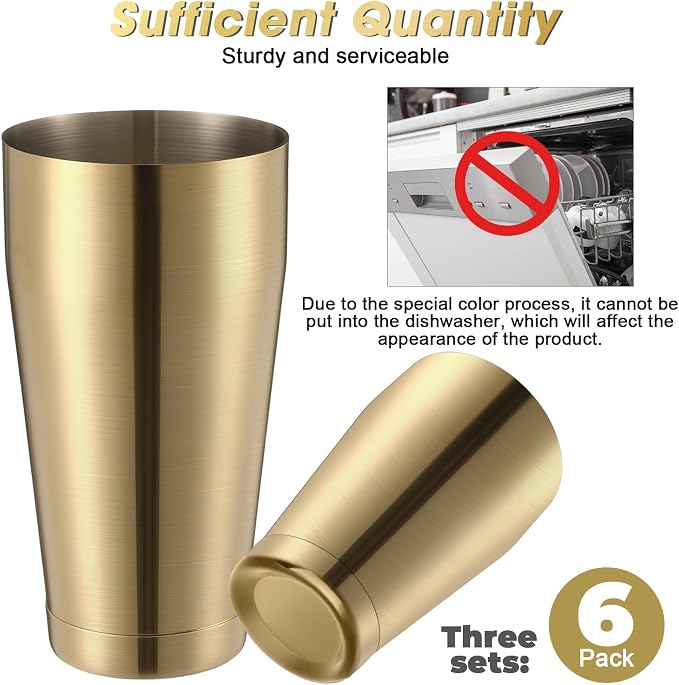 Sabary 6 Pcs Cocktail Shakers Professional Bar Shaker Boston Set Stainless - Image 5