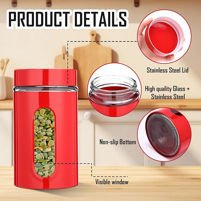 Patelai 6 Pack Kitchen Canisters Set 20 oz Airtight Stainless Steel Canister - Image 4