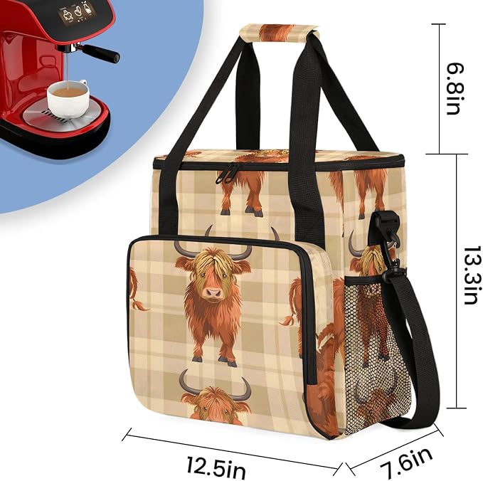 Cow Highland Coffee Maker Carring Bag, Large Insulated Storage Organizer Case - Image 3