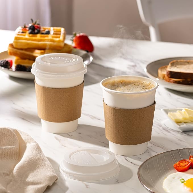 GUSTO [50 Sets - 12 oz. Disposable White Coffee Cups - To Go Paper Hot Cups - Image 5