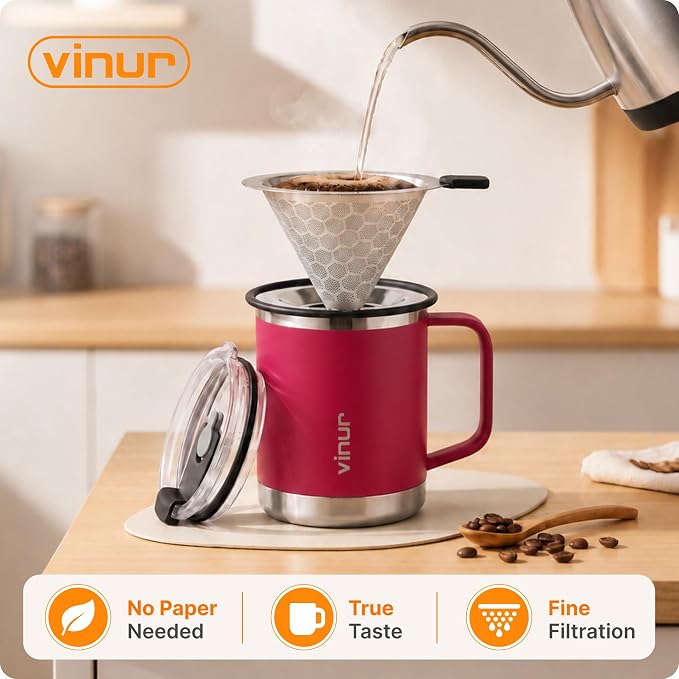 VINUR Pour Over Coffee Maker, 12 oz Insulated Coffee Maker - Image 2