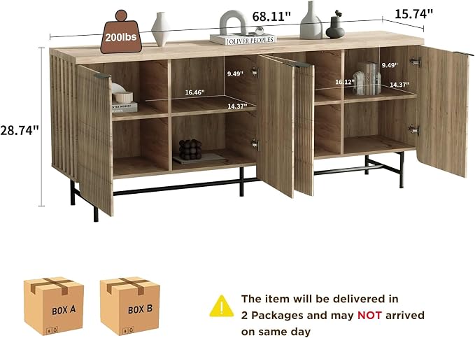 SAINTCY 68" Large Fluted Sideboard Buffet Cabinet - Image 2