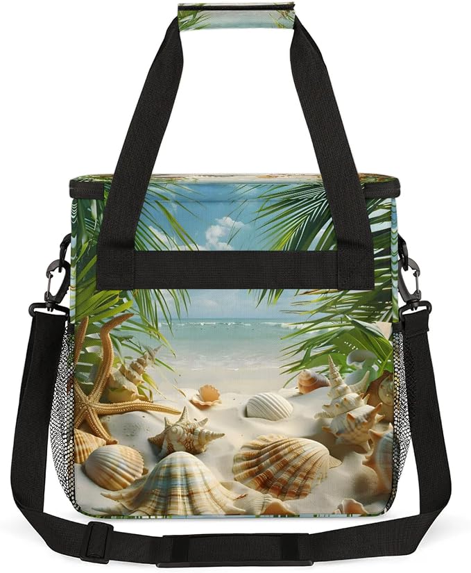 Ocean Beach Seashell Palm Tree Coffee Maker Carring Bag, Large Insulated - Image 5