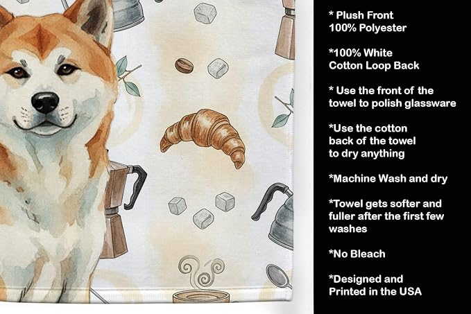 Caroline's Treasures Red Akita Coffee Bar Kitchen Towel Velour Plush Front and - Image 4