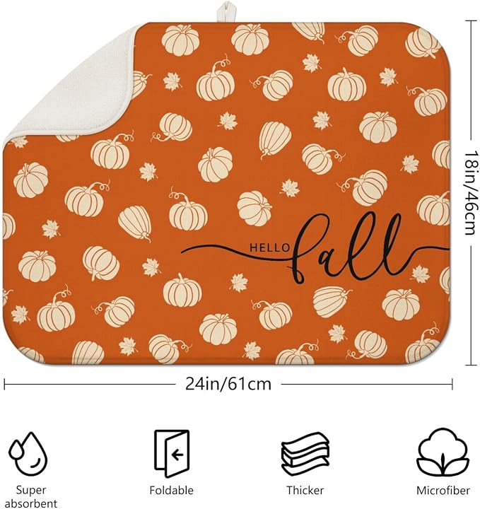 Fall Dish Drying Mat for Kitchen Counter, Washable Absorbent Countertop Harvest - Image 2