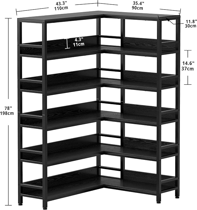 IRONCK Corner Bookshelf 6 Tiers, Industrial Corner Bookcase - Image 3
