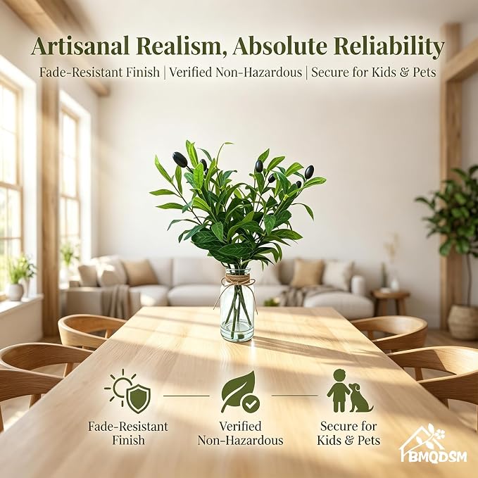 Artificial Olive Branches in Glass Vase - Image 5