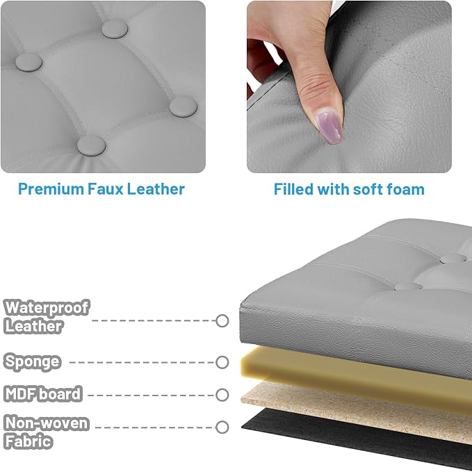 Bsketa Storage Ottoman Foot Rest Stool, Small Leather Storage Ottomans Bench - Image 5