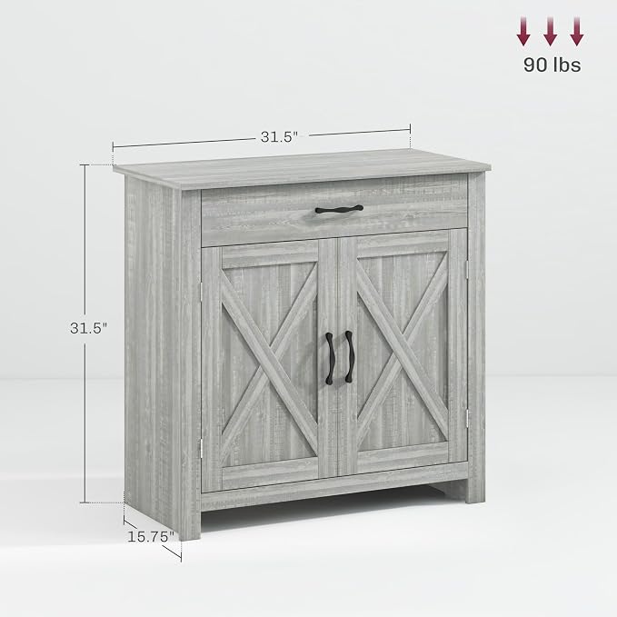 HOMCOM Farmhouse Sideboard Buffet Cabinet, Barn Door Coffee Bar Cabinet - Image 3