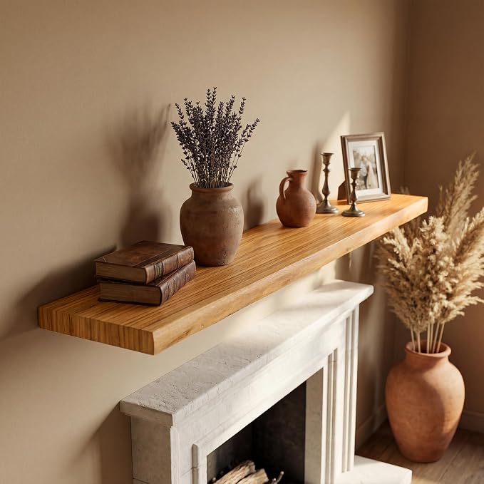 Live Edge Floating Shelf 55 Inch, 9.3" Deep Extra Thick 1.4" Solid Elm Wood - Image 2