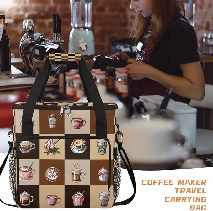 Cartoon Coffee Pattern Coffee Maker Carring Bag Travel Carrying Storage Tote - Image 6