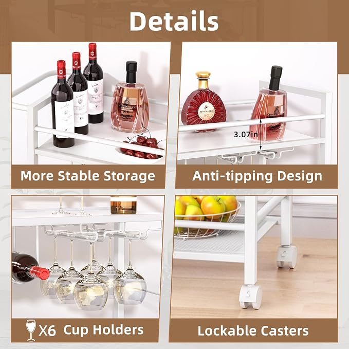 Joaxswe Bar Cart, Home Bar Serving Cart - Image 5