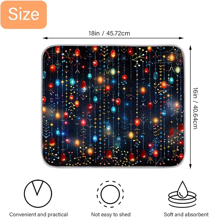 Xmax Colorful String Lights Dish Drying Mat, Kitchen Counter Quick Dry Pads - Image 2