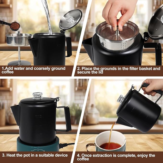 9 Cup Percolator 304 Stainless Steel Coffee Pot Coffee Maker Coffee Machine - Image 9