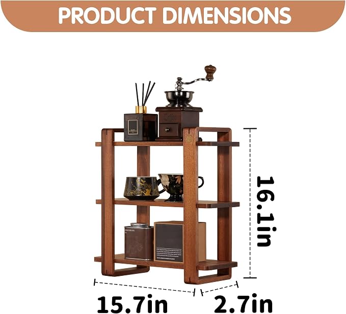 Coffee Station Organizer for Kitchen walnut WoodenCountertop Mug Holder 3 Tier - Image 2
