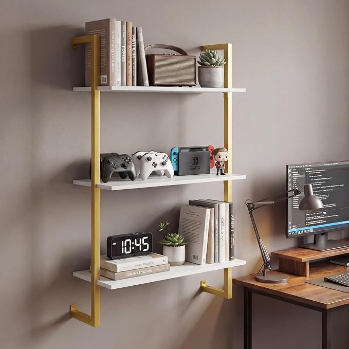 Giantex 3-Tier Wall-Mounted Bookshelf Set of 2, Modern Floating Storage Display - Image 2