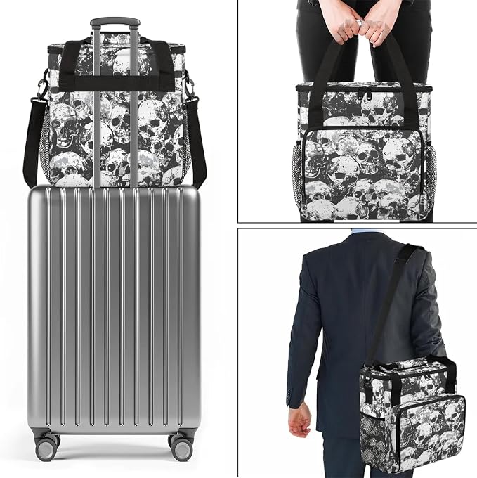 Sugar Skull Black White Skeleton Coffee Maker Carring Bag, Large Insulated - Image 7