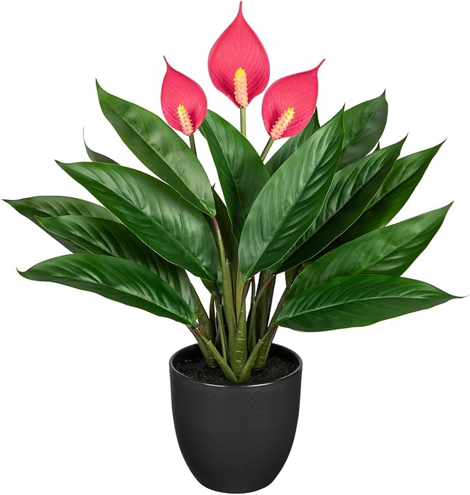 GnFlus 20'' Realistic Pink Anthurium Artificial Plant, Fake Potted Plants by GnFlus