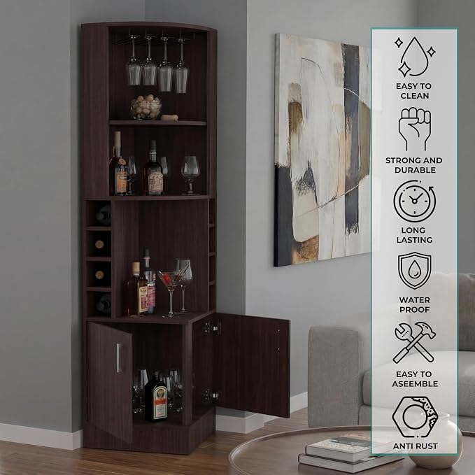Tuhome Syrah Corner Bar Cabinet, Tall 71.1" Liquor Cabinet - Image 5