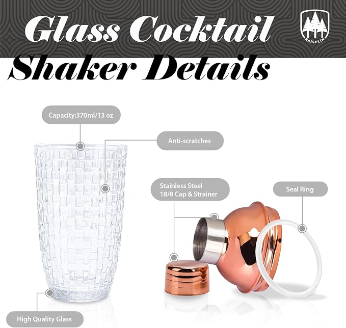 Glass Cocktail Shaker Set with Built-in Strainer - Image 2